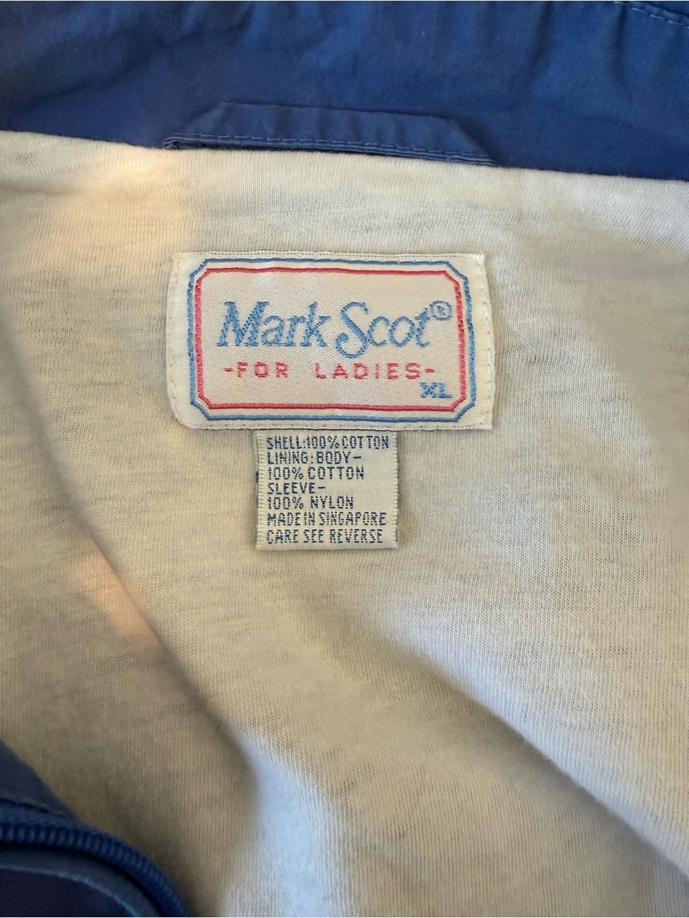 Vintage Mark Scot 100% Cotton Windbreaker Soft Blue Zip Jacket Women’s XL- M fit - Picture 3 of 16